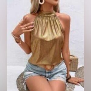 Shiny Gold Halter Top